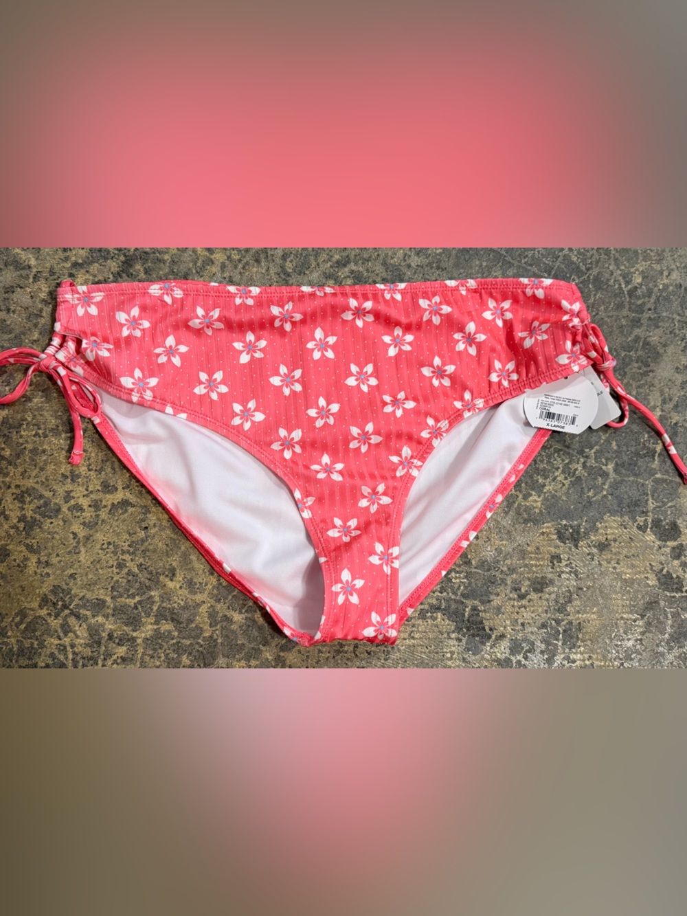 Decree Womens XL Coral W/White Flowers Bikini Bottom Medium Coverage Mid-Rise